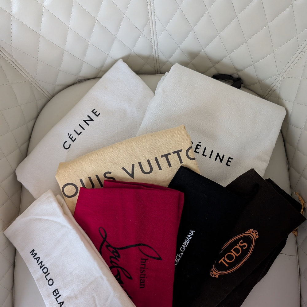 13 Designer Dust Bags LV, Celine, Prada, Louboutin, Manolo Blahnik, Tod’s, D&G - Picture 2 of 9